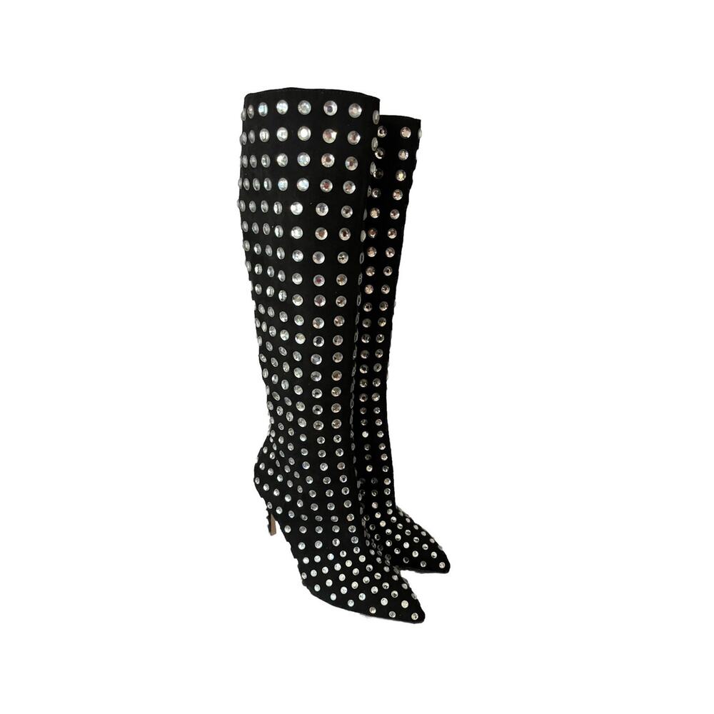 Gianni Bini Aimee Oversized Rhinestone Knee High Boots Black Size 5.5 - Picture 2 of 5